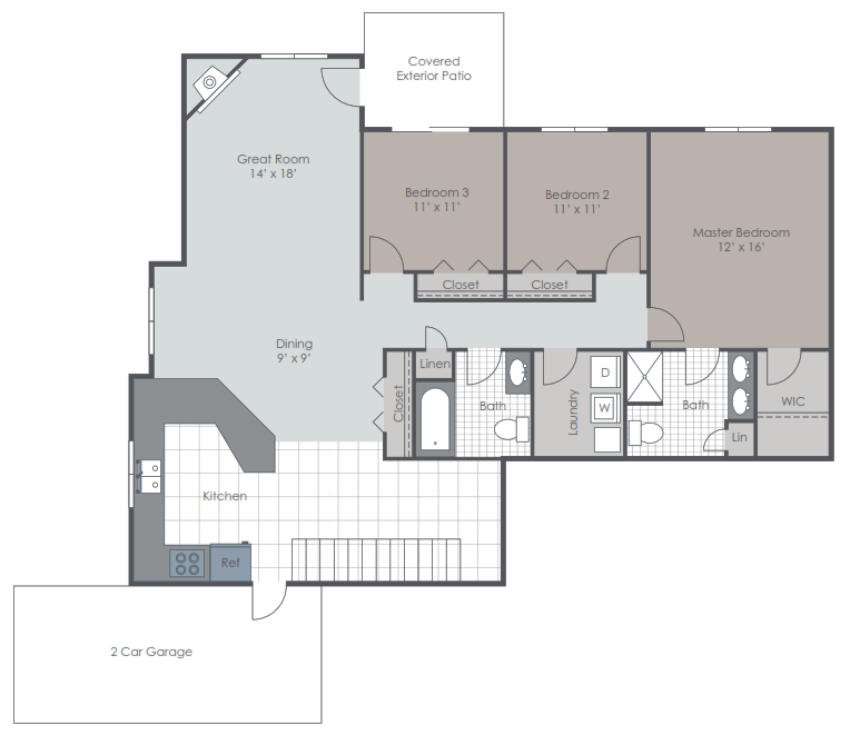 3 Bedroom 2 Bath floor plan layout